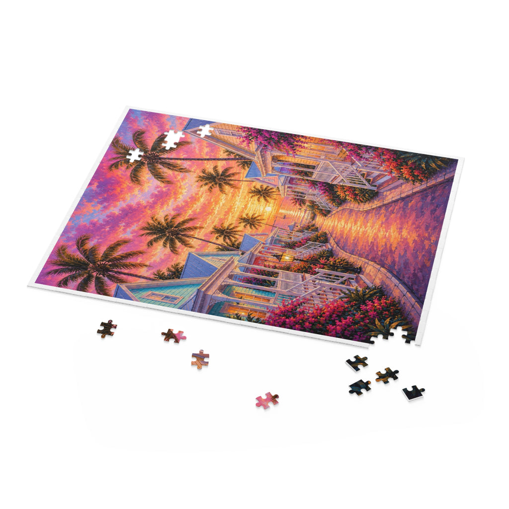 Tropical Sunset Puzzle — 120/252/500-Piece Beach Cottage Jigsaw