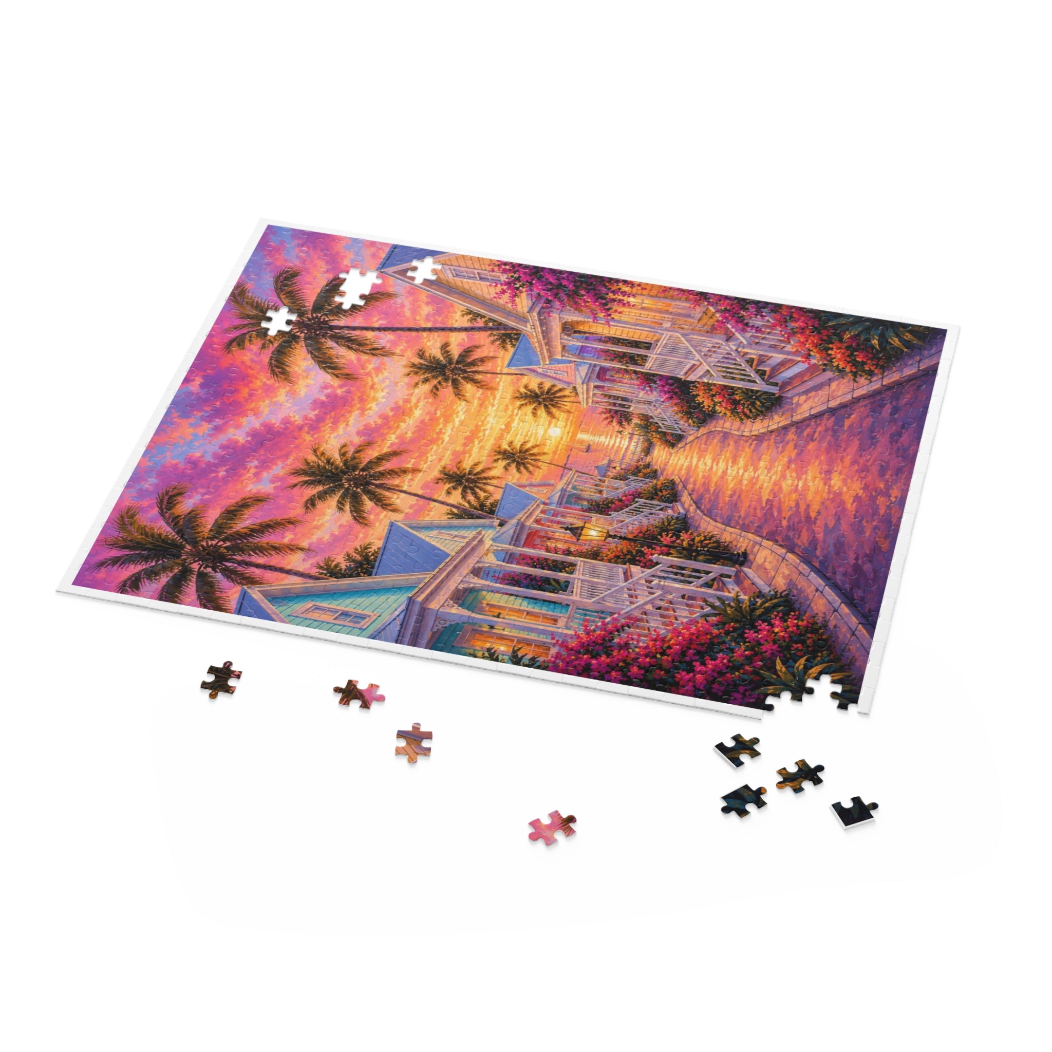 Tropical Sunset Puzzle — 120/252/500-Piece Beach Cottage Jigsaw