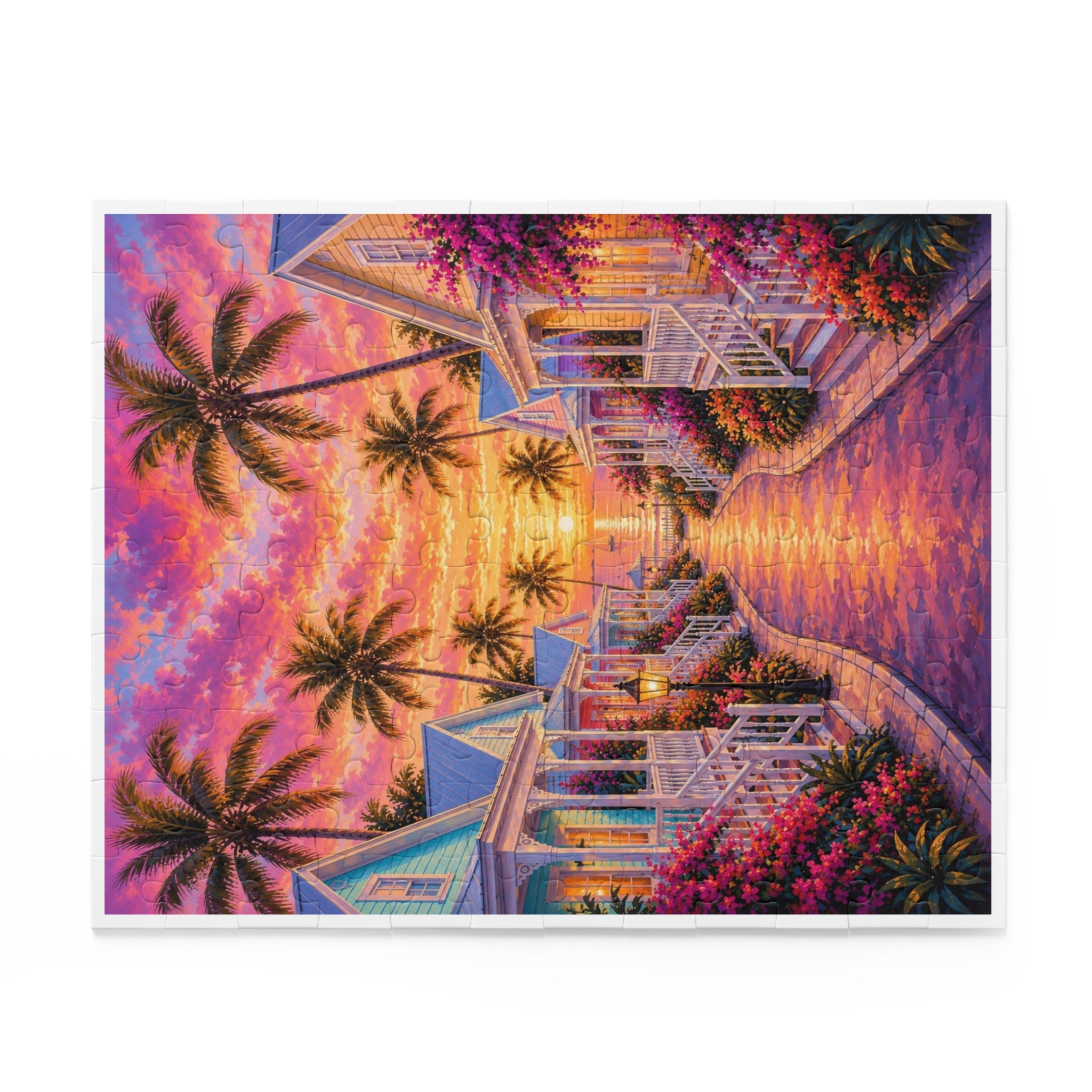 Tropical Sunset Puzzle — 120/252/500-Piece Beach Cottage Jigsaw
