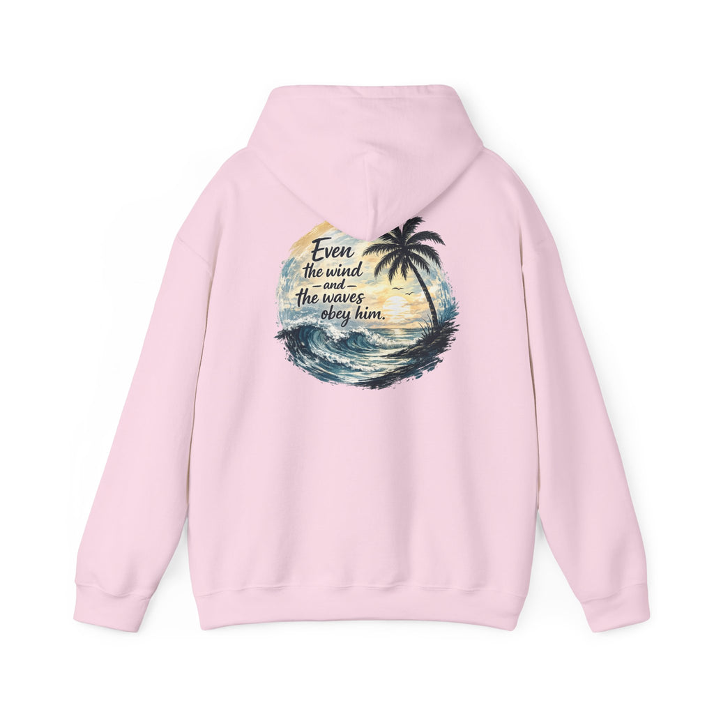 Be Still — "Even the wind and the waves obey Him" -Coast to Coastal Tropical Palm Faith Hoodie