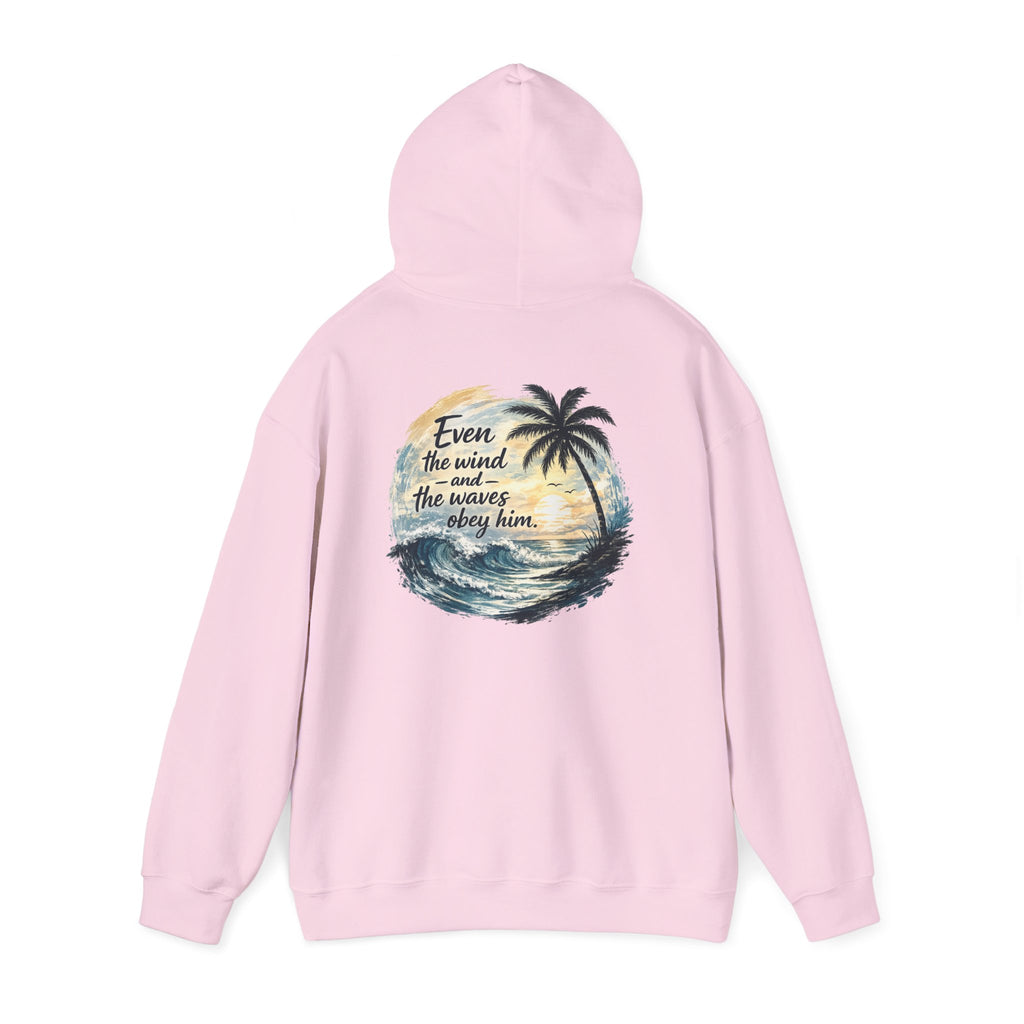 Be Still — "Even the wind and the waves obey Him" -Coast to Coastal Tropical Palm Faith Hoodie