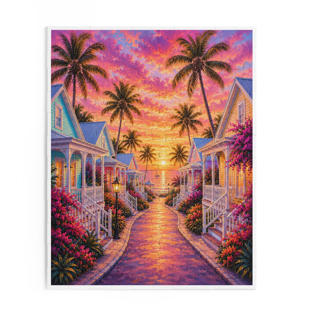 Tropical Sunset Puzzle — 120/252/500-Piece Beach Cottage Jigsaw