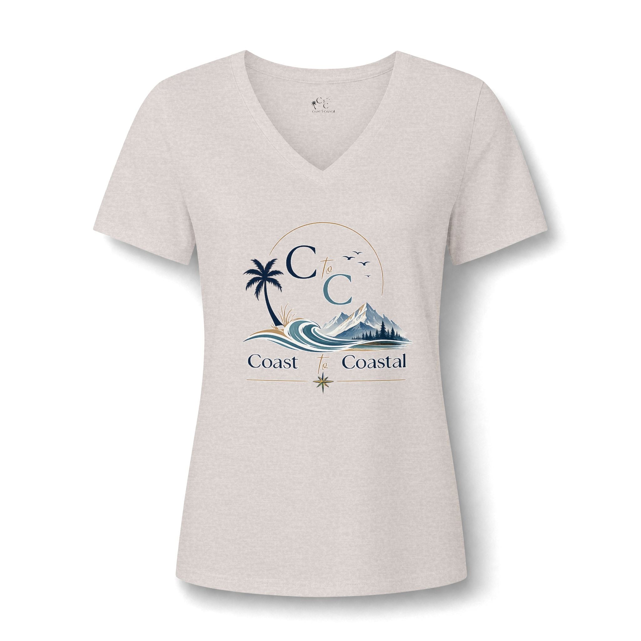 Coast & Coastal Women's V-Neck Tee – Beach Palm Wave Graphic