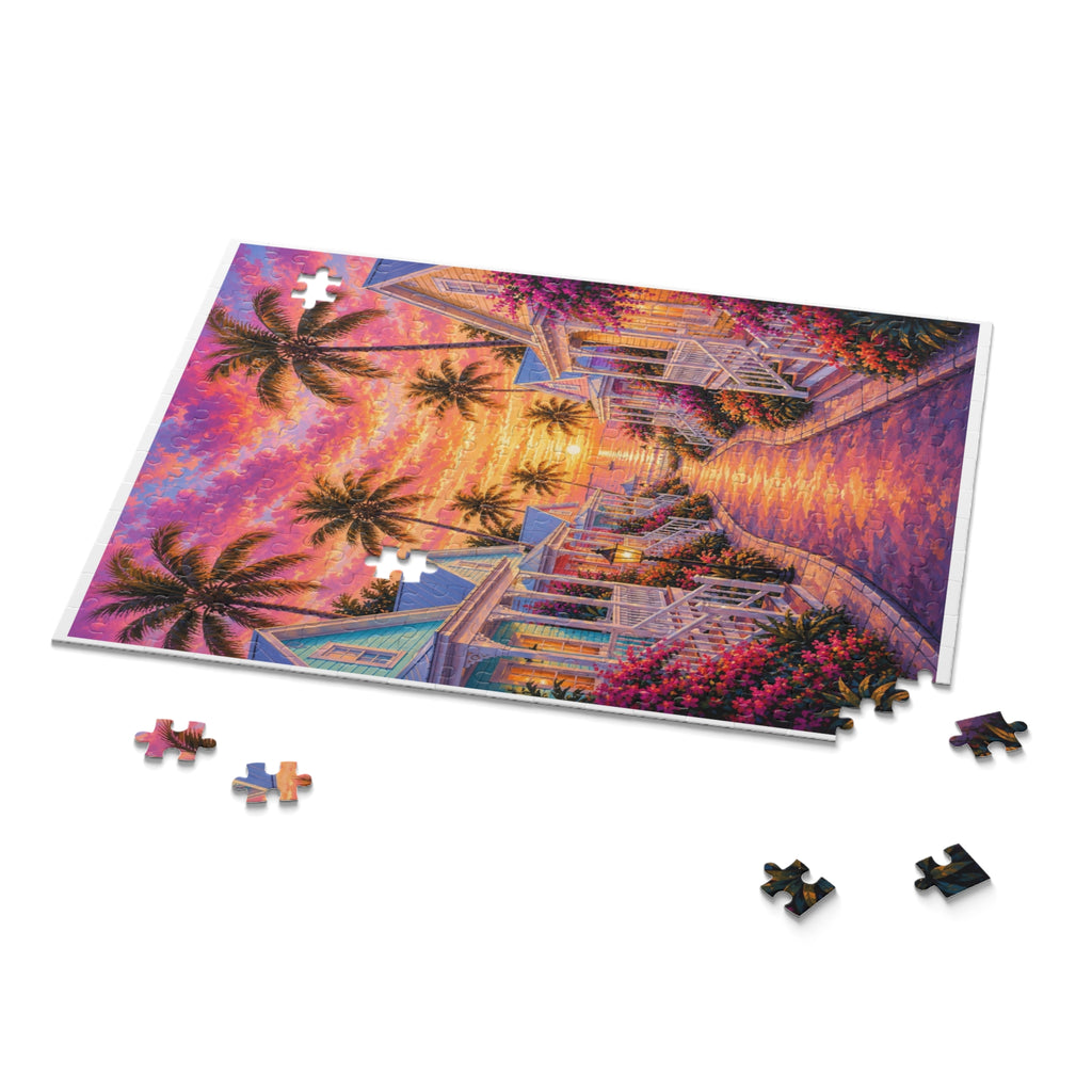 Tropical Sunset Puzzle — 120/252/500-Piece Beach Cottage Jigsaw