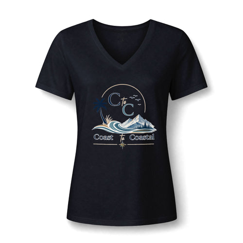 Coast & Coastal Women's V-Neck Tee – Beach Palm Wave Graphic