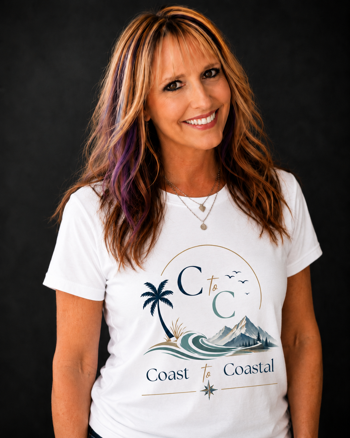 Coast to Coastal Graphic Tee - Beach Palm Tree & Wave Vacation Shirt