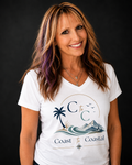 Coast & Coastal Women's V-Neck Tee – Beach Palm Wave Graphic