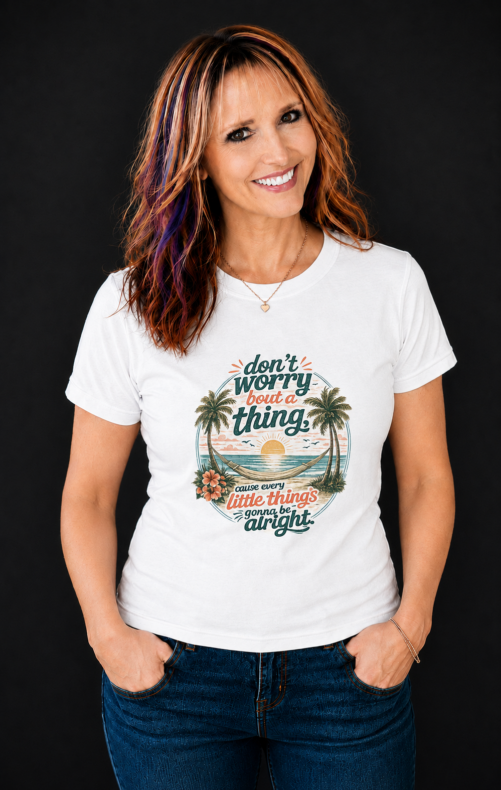 Beach Vibes T-Shirt — "Don't Worry 'Bout a Thing" Retro Tropical Tee