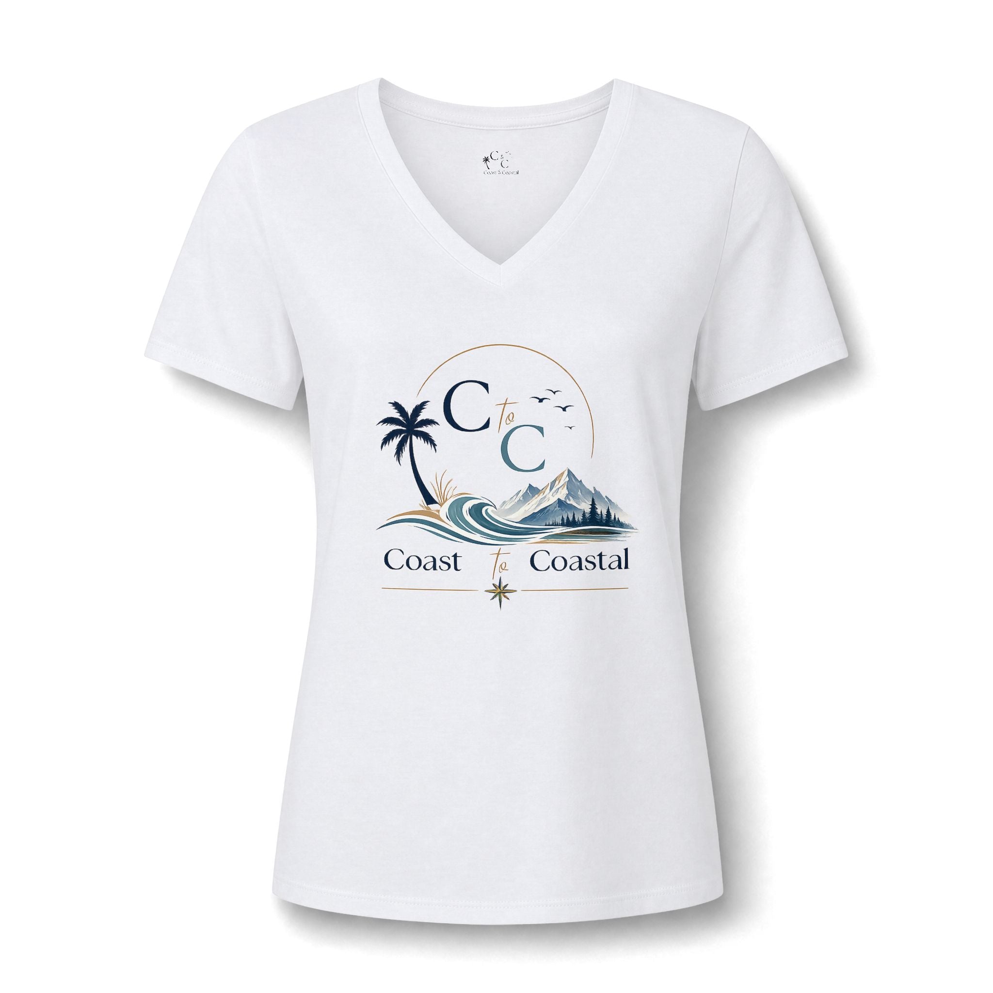 Coast & Coastal Women's V-Neck Tee – Beach Palm Wave Graphic