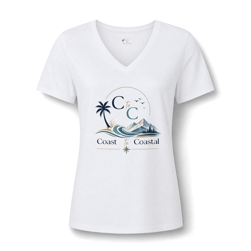 Coast & Coastal Women's V-Neck Tee – Beach Palm Wave Graphic