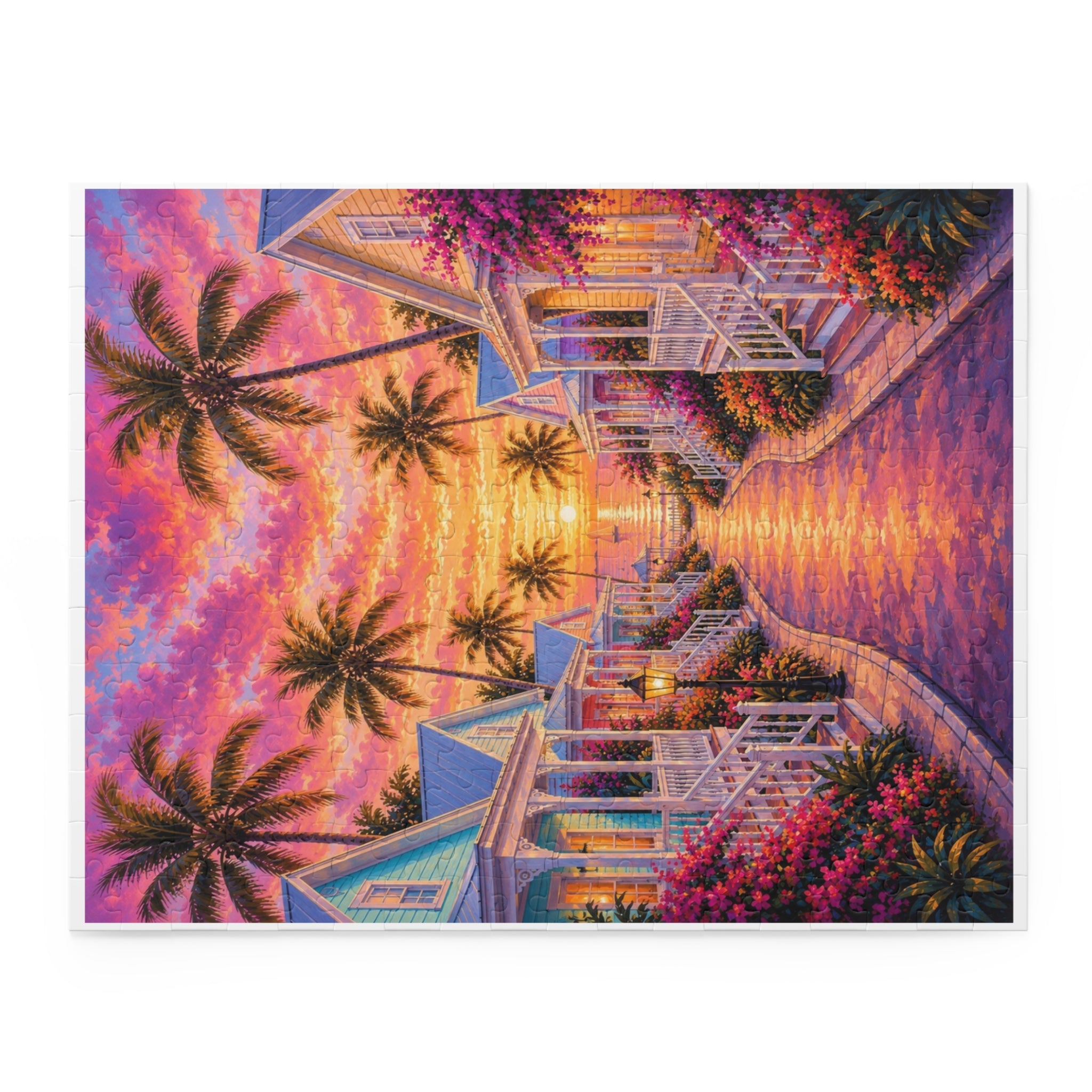 Tropical Sunset Puzzle — 120/252/500-Piece Beach Cottage Jigsaw