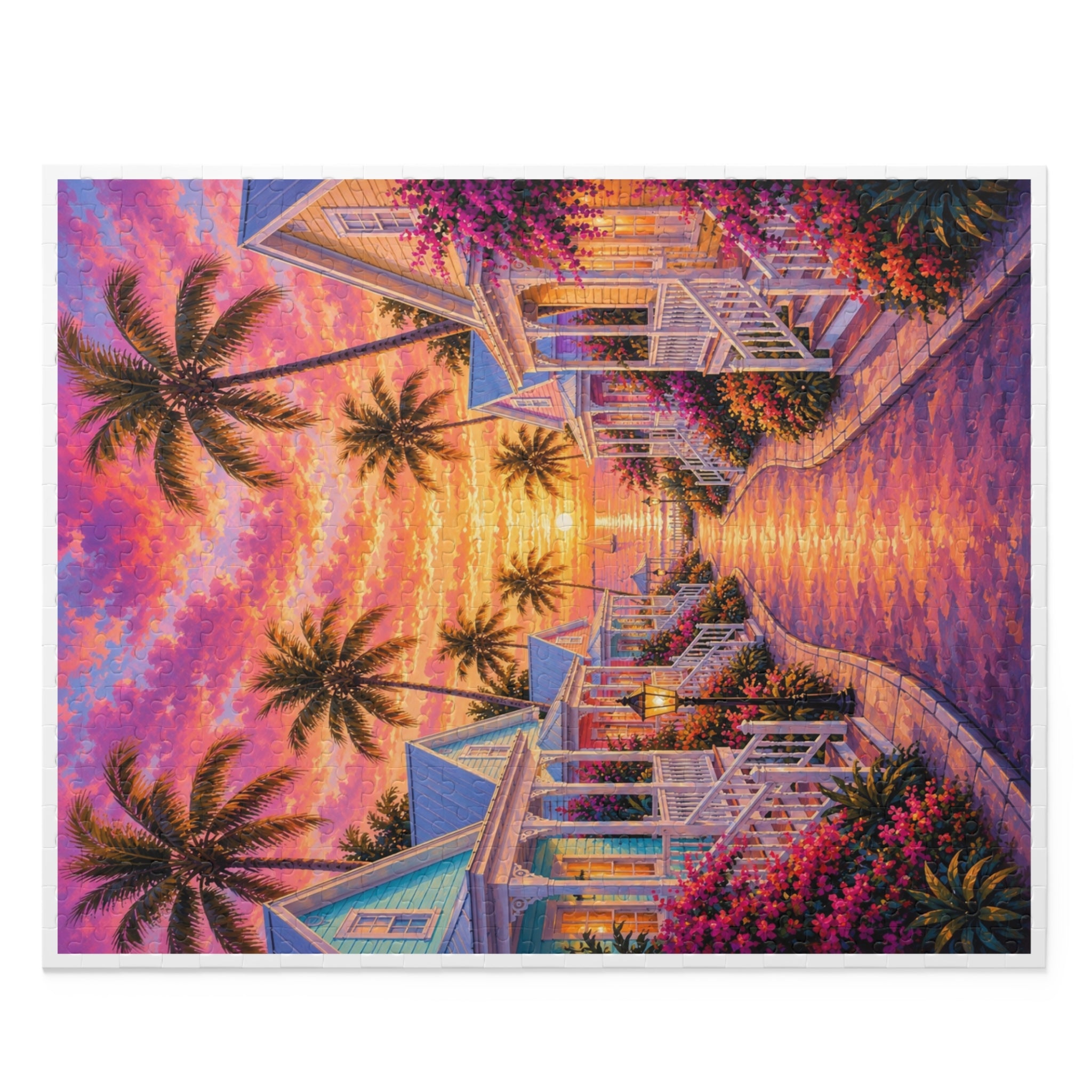 Tropical Sunset Puzzle — 120/252/500-Piece Beach Cottage Jigsaw