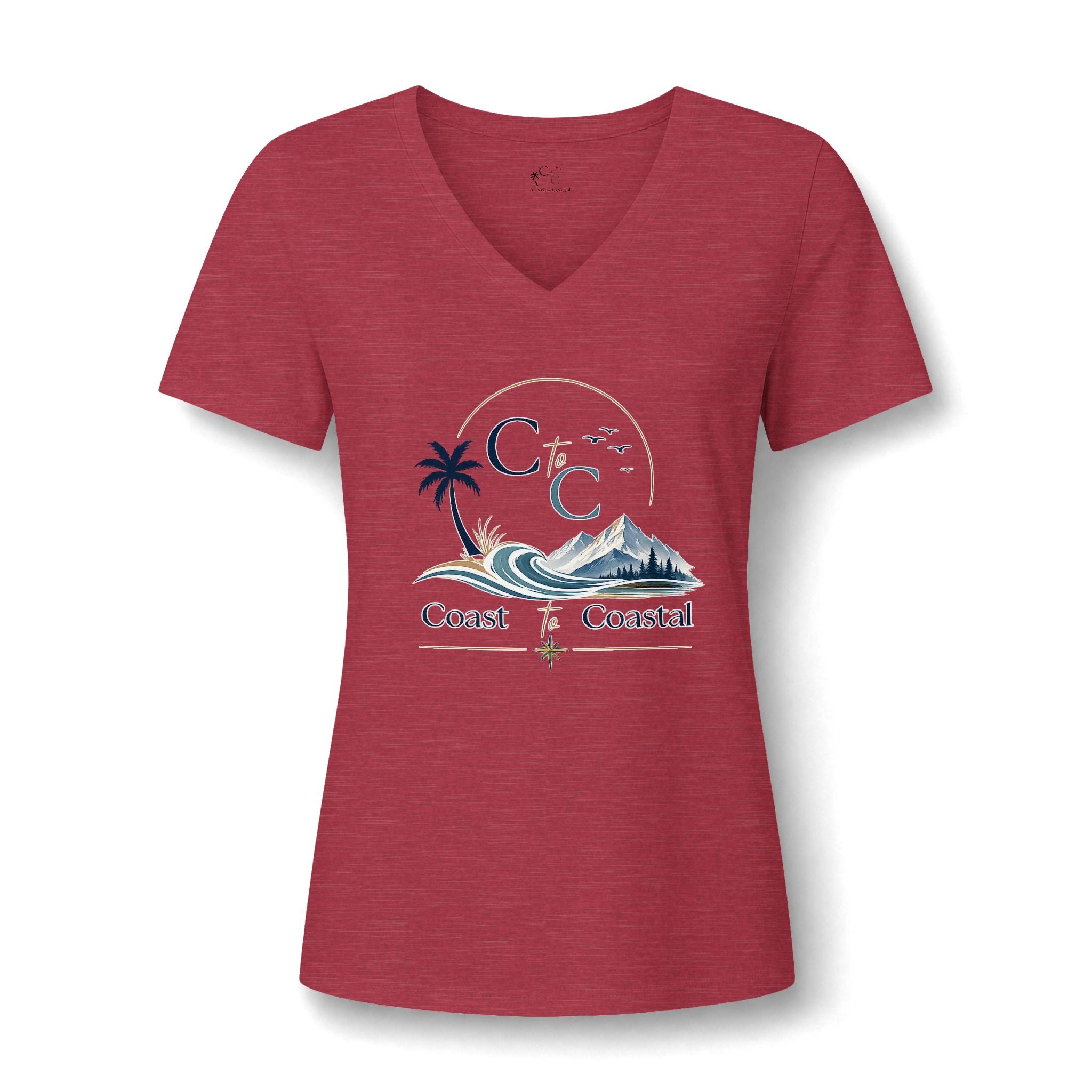 Coast & Coastal Women's V-Neck Tee – Beach Palm Wave Graphic