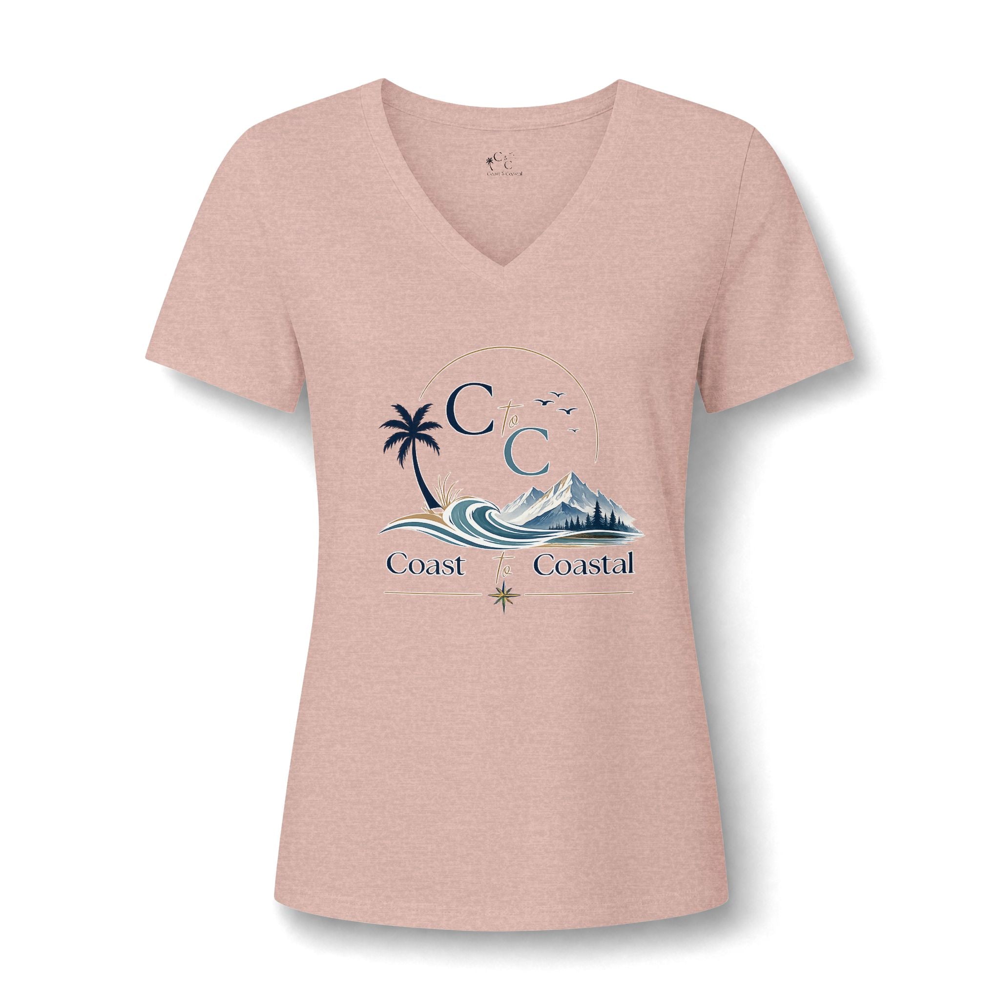 Coast & Coastal Women's V-Neck Tee – Beach Palm Wave Graphic