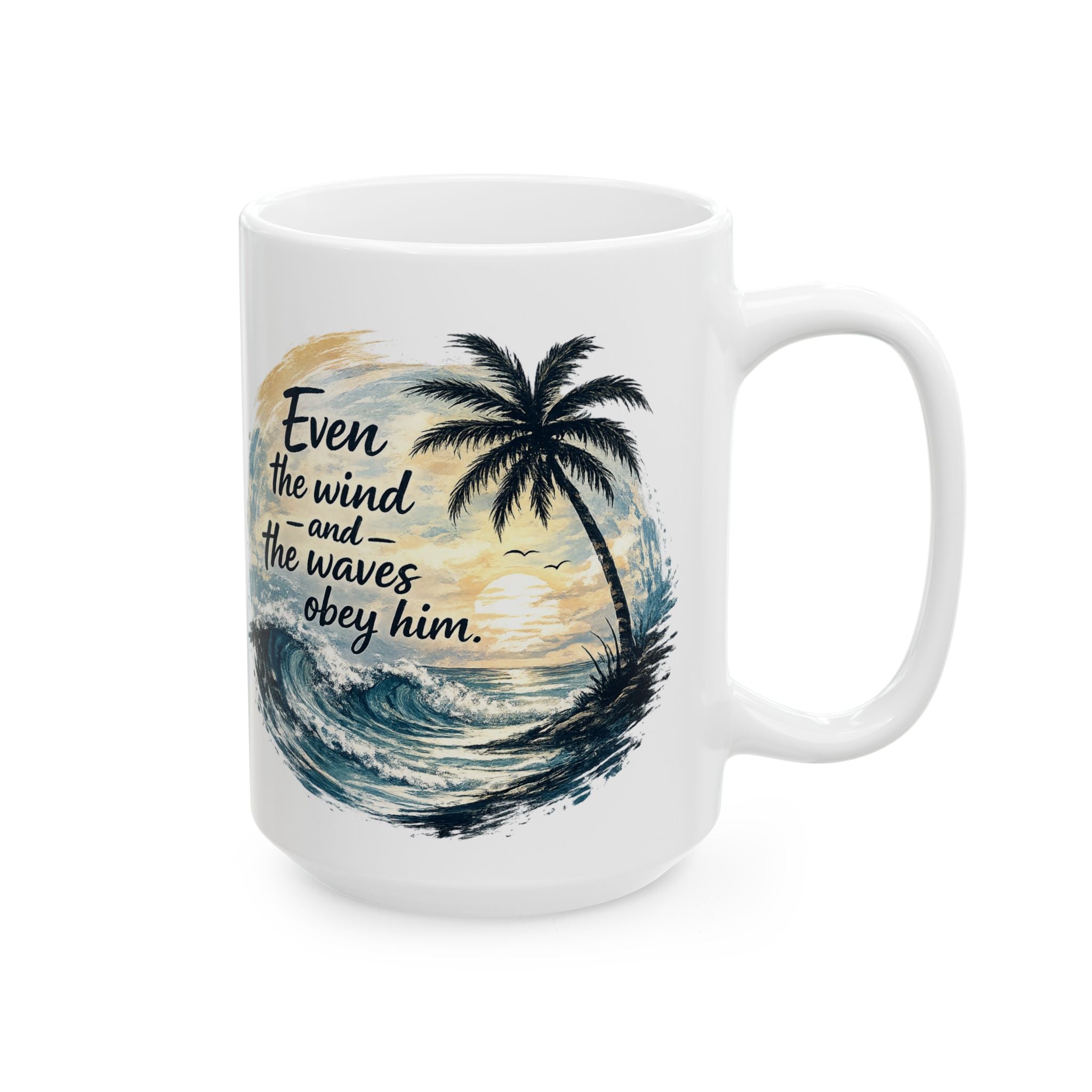 Coastal Serenity Ceramic Mug — Be Still Coffee Cup (11oz/15oz)