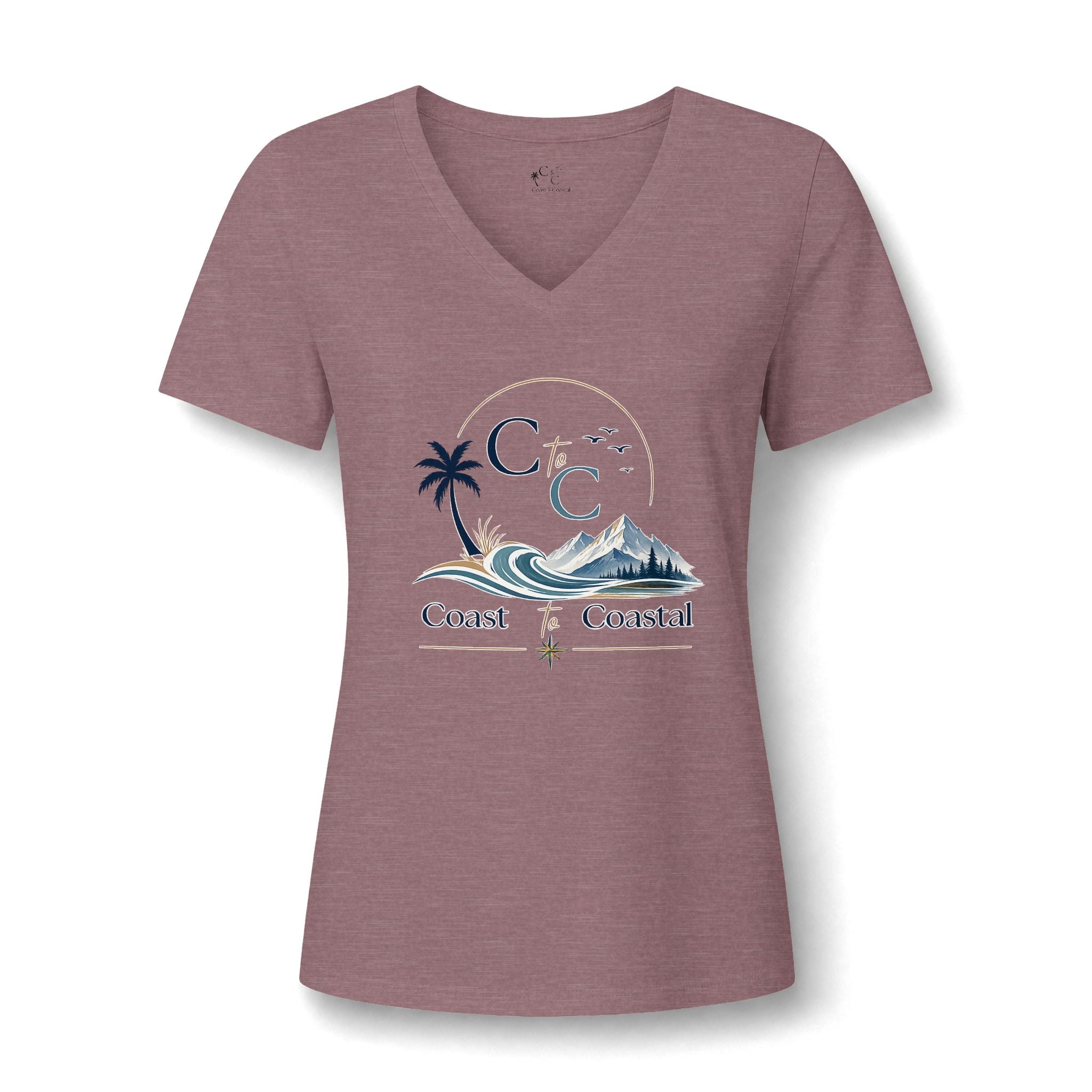 Coast & Coastal Women's V-Neck Tee – Beach Palm Wave Graphic