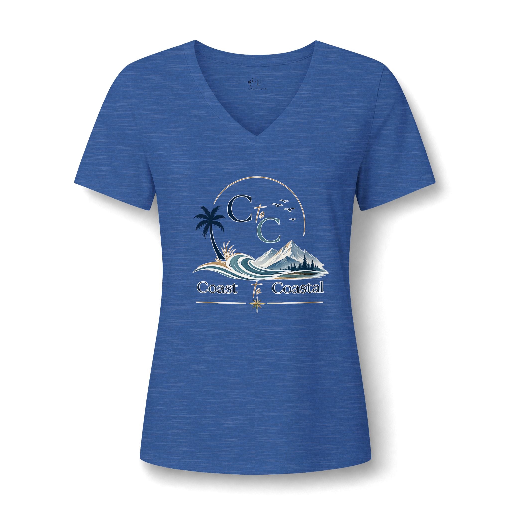 Coast & Coastal Women's V-Neck Tee – Beach Palm Wave Graphic
