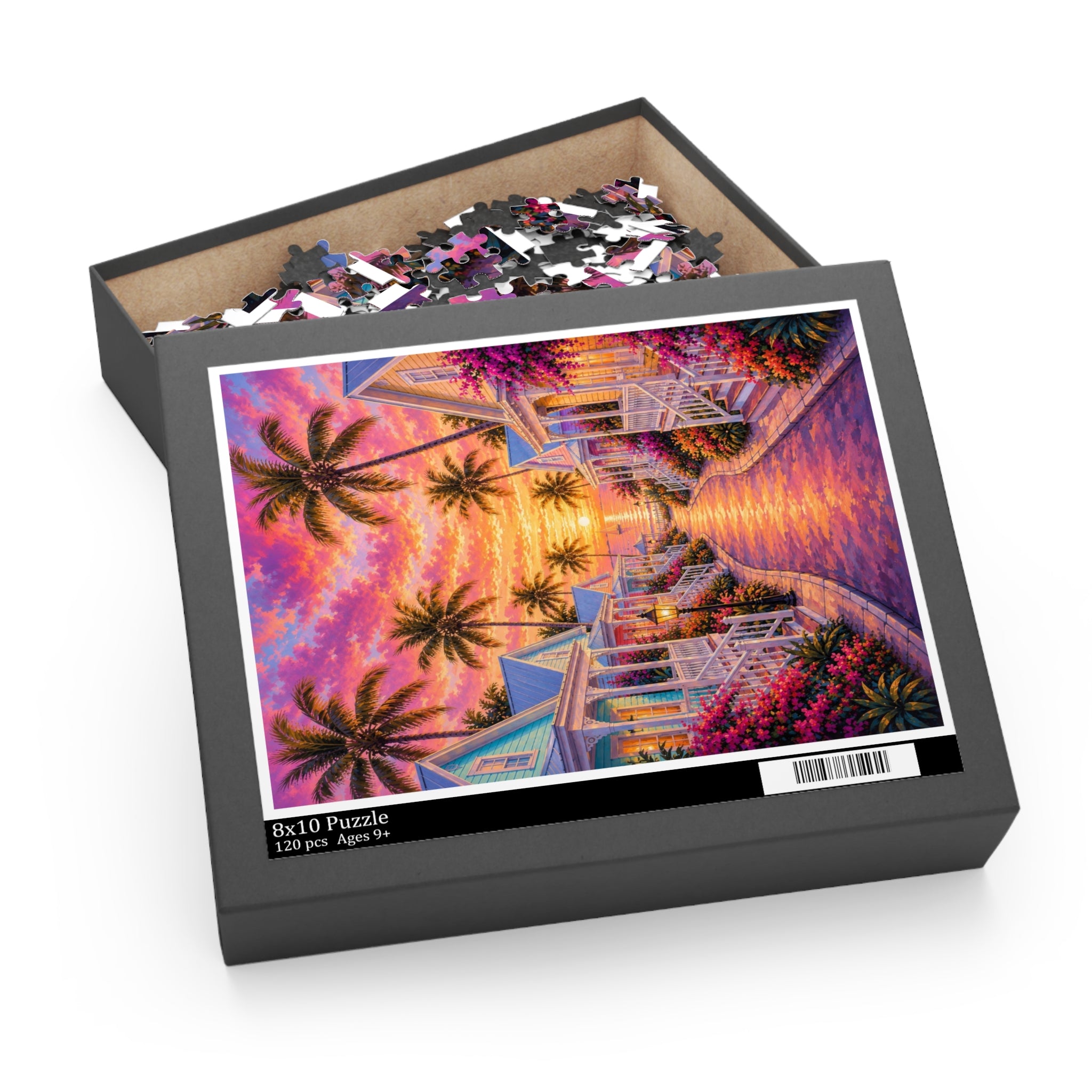 Tropical Sunset Puzzle — 120/252/500-Piece Beach Cottage Jigsaw
