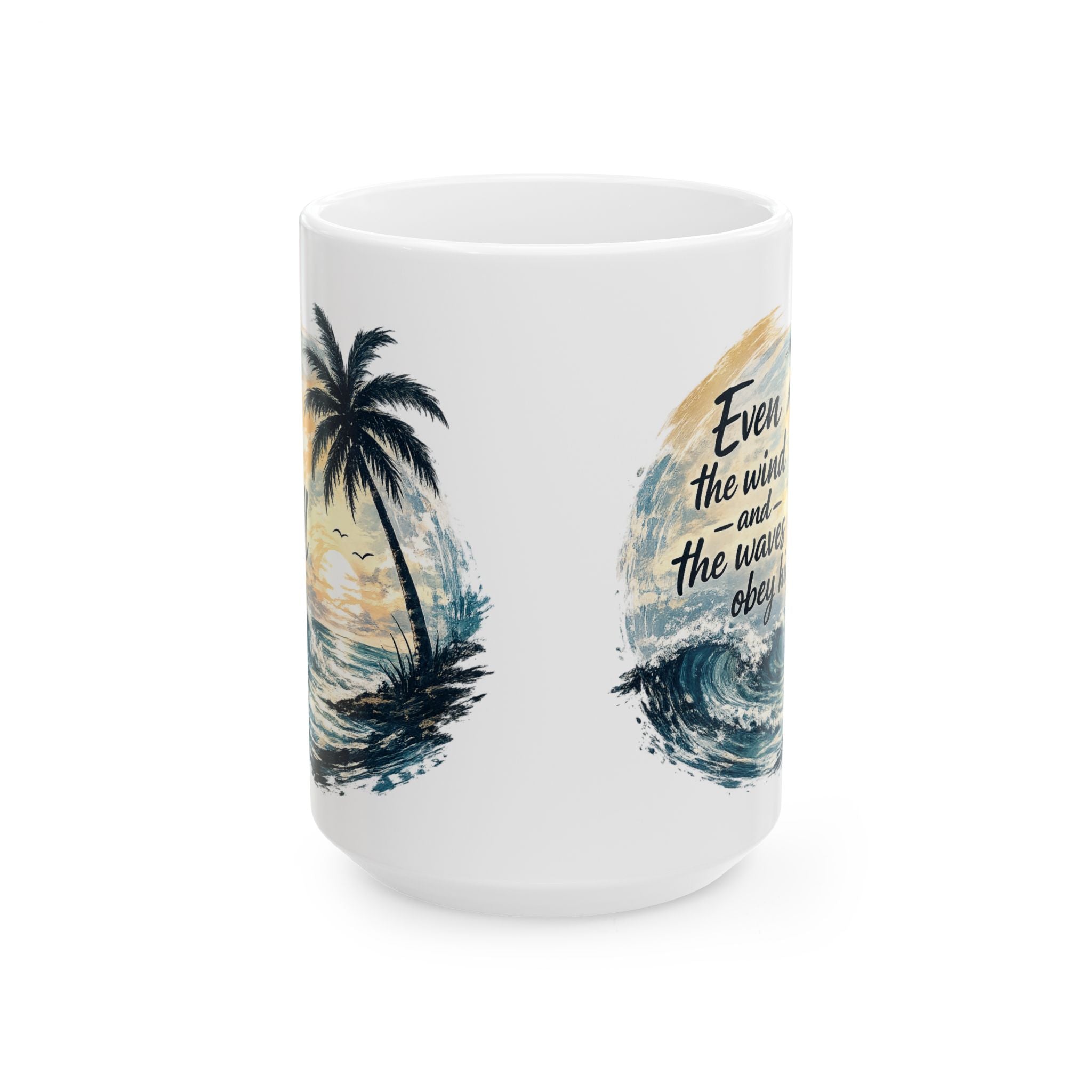 Coastal Serenity Ceramic Mug — Be Still Coffee Cup (11oz/15oz)
