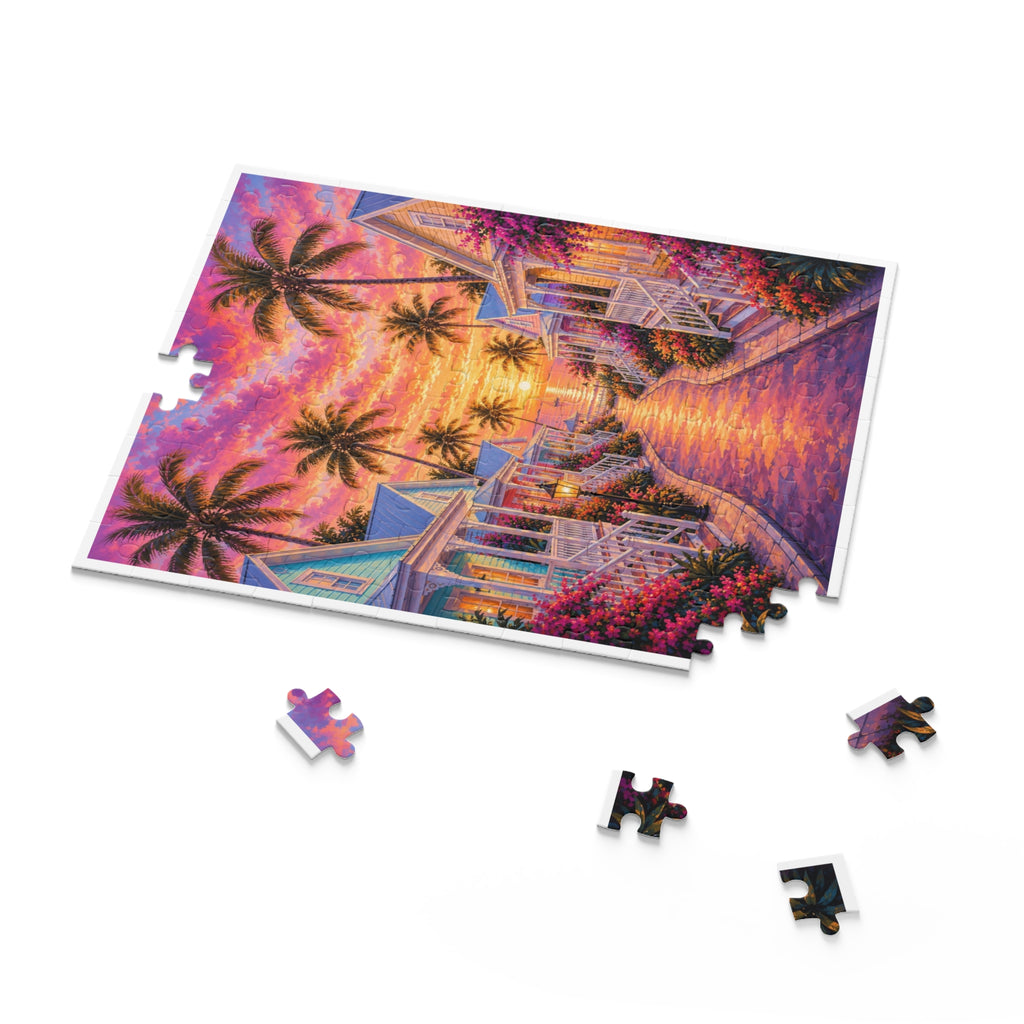 Tropical Sunset Puzzle — 120/252/500-Piece Beach Cottage Jigsaw